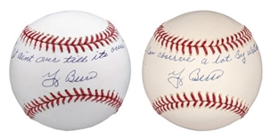 Lot of (2) Yogi Berra Signed & Inscribed “It ain’t over till it’s over” and “You can observe a lot by watching” Baseballs